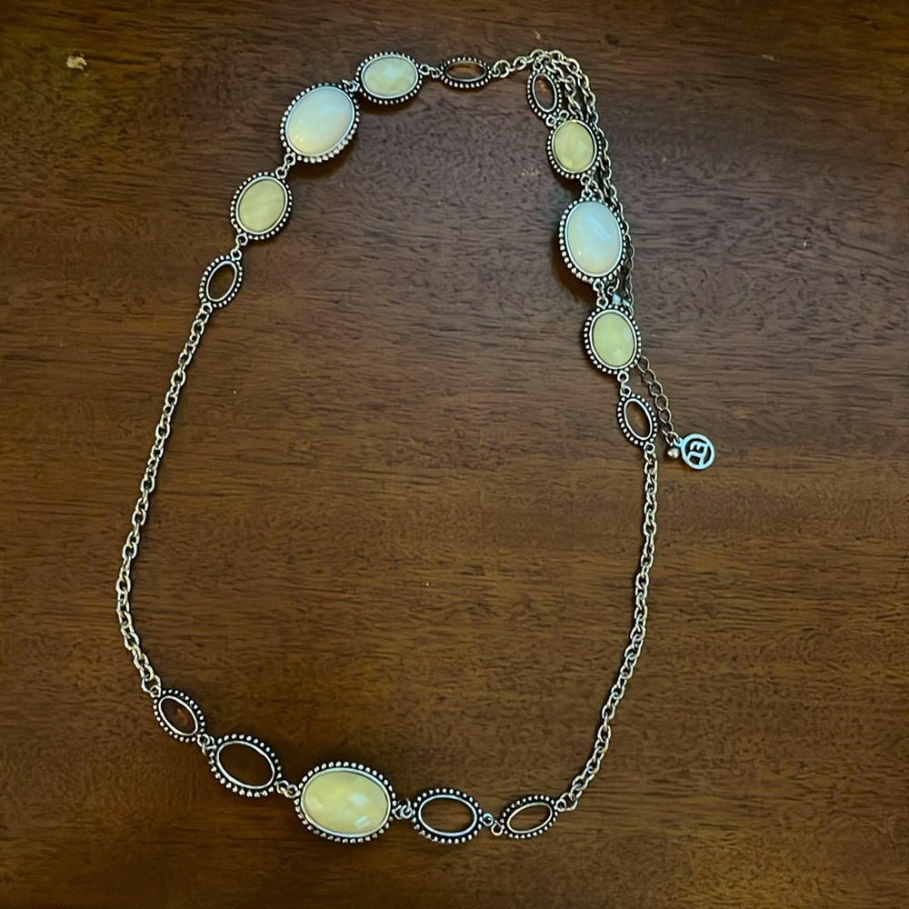 Erica Lyons mother of pearl and silver necklace.